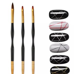 Kit 3 Pinceis Para Manicure Com Desenho Ponta Dupla Caneta  Profissional Pincel Arte Em Unha