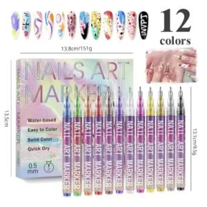 Kit 12 Canetas Nail Art Profissional 0.5mm Tinta à Base de Água Secagem Rápida Decoração de Unhas. ORDHB-001