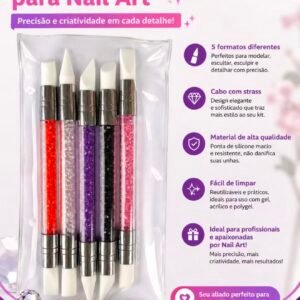 12unidades Kit 5 Pincel  De Silicone Para Nail Art Caneta Carvão Escultura Strass Unhas Em Gel Acrílico Polygel Profissional