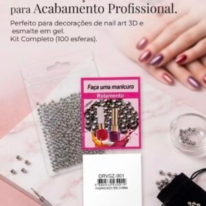 Kit 100 Esferas de Aço de Precision para Manicure, Nail Art e Agitador de Esmalte em Gel Profissional