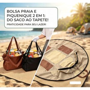 Bolsa de Piquenique 2 em 1 Impermeável Tapete Dobrável Grande para Praia Camping Ao Ar Livre⁠