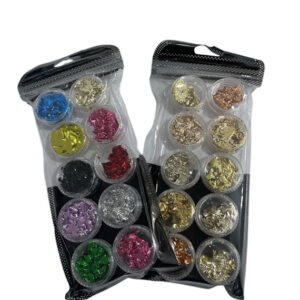 12 Kit(cor mistura) Folhas Ouro Unha Golden Silver Foil Encapsulamento